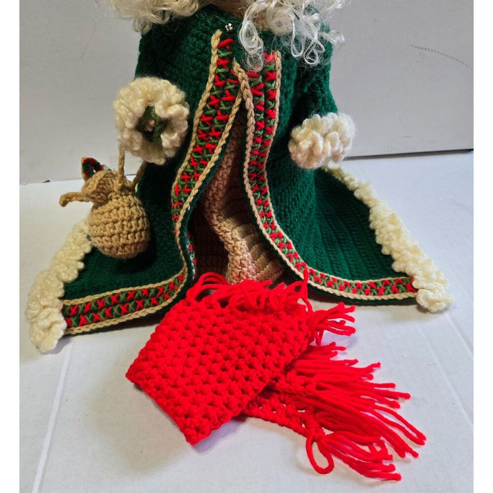 Vintage Handmade Crocheted Father Christmas Santa Doll Figurine Old World 14"